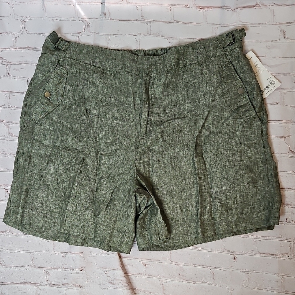 Athleta Voyager Linen Shorts in Olive Green Size 20 NWT